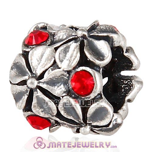 Sterling Silver Buttercup Flower Beads with Light Siam Austrian Crystal
