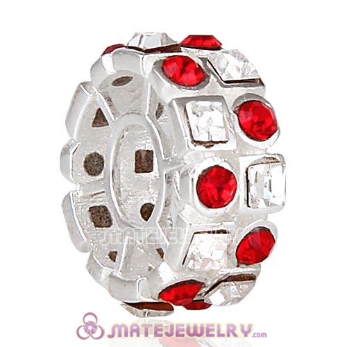 Sterling Silver Stepping Stone Beads with Light Siam and Clear Austrian Crystal