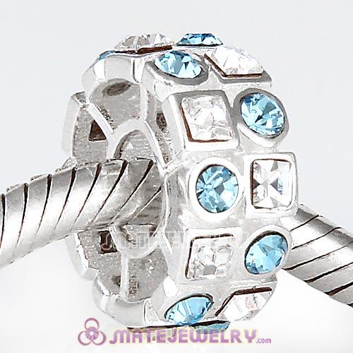 Sterling Silver Stepping Stone Beads with Aquamarine and Clear Austrian Crystal