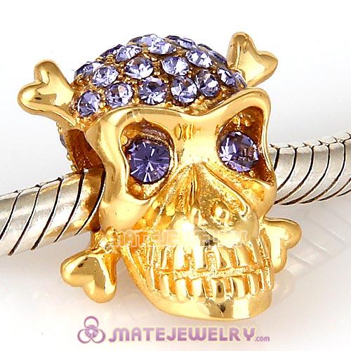 Gold Plated Sterling Silver Skull Beads with Tanzanite Austrian Crystal