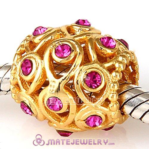 Gold Plated Sterling Silver Ocean Treasures Beads with Fuchsia Austrian Crystal