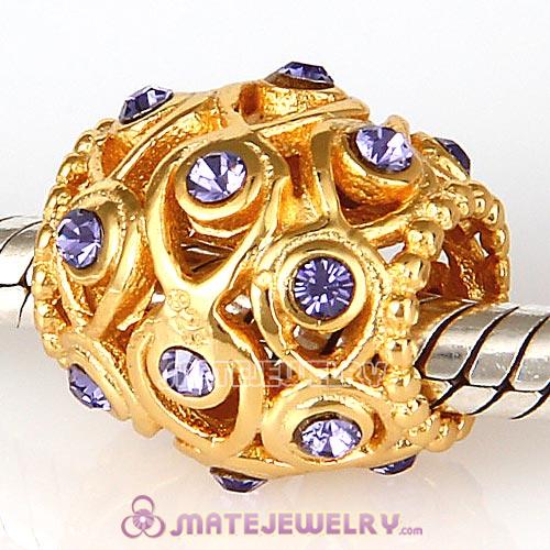 Gold Plated Sterling Silver Ocean Treasures Beads with Tanzanite Austrian Crystal