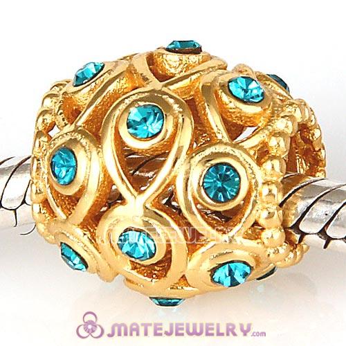 Gold Plated Sterling Silver Ocean Treasures Beads with Blue Zircon Austrian Crystal