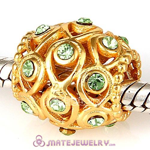 Gold Plated Sterling Silver Ocean Treasures Beads with Peridot Austrian Crystal