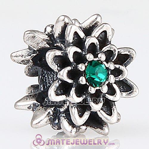 Sterling Silver Edelweiss Beads with Emerald Austrian Crystal