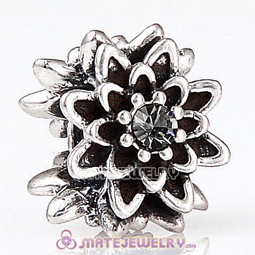 Sterling Silver Edelweiss Beads with Black Diamond Austrian Crystal