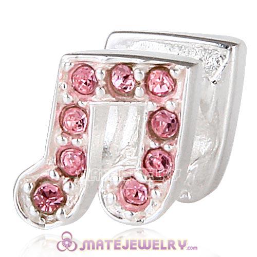 Sterling Silver Music Note Beads with Light Rose Austrian Crystal