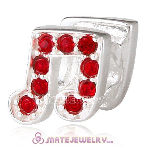Sterling Silver Music Note Beads with Light Siam Austrian Crystal