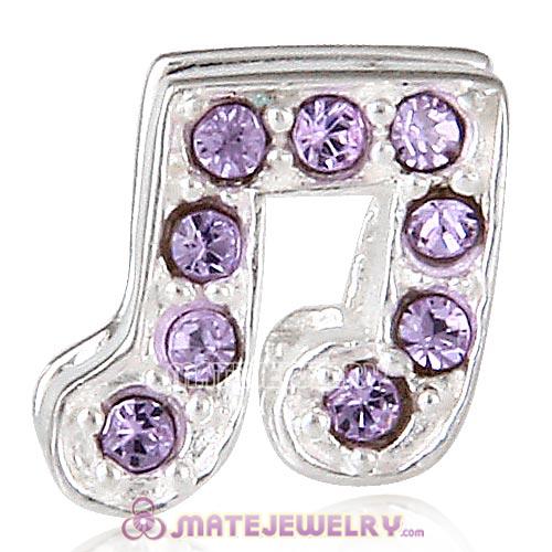 Sterling Silver Music Note Beads with Violet Austrian Crystal