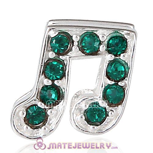 Sterling Silver Music Note Beads with Emerald Austrian Crystal