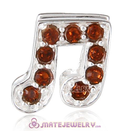 Sterling Silver Music Note Beads with Smoked Topaz Austrian Crystal
