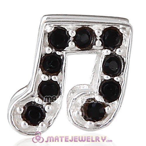 Sterling Silver Music Note Beads with Jet Austrian Crystal
