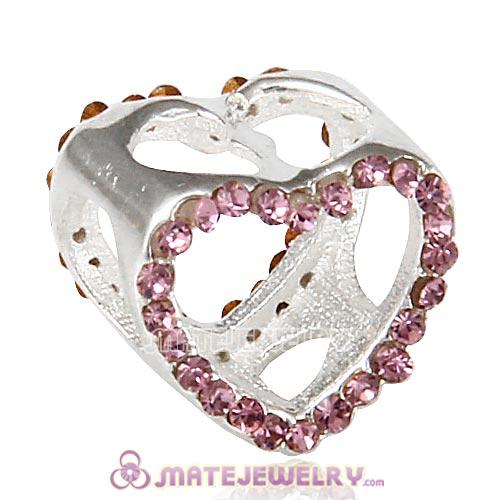 Sterling Silver Heart Beads with Light Amethyst Austrian Crystal
