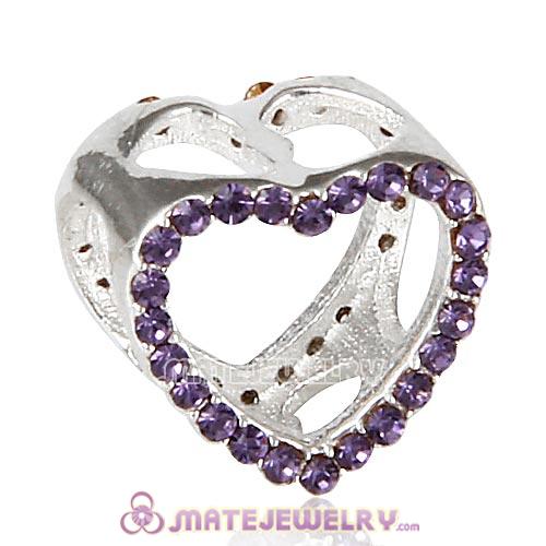 Sterling Silver Heart Beads with Tanzanite Austrian Crystal