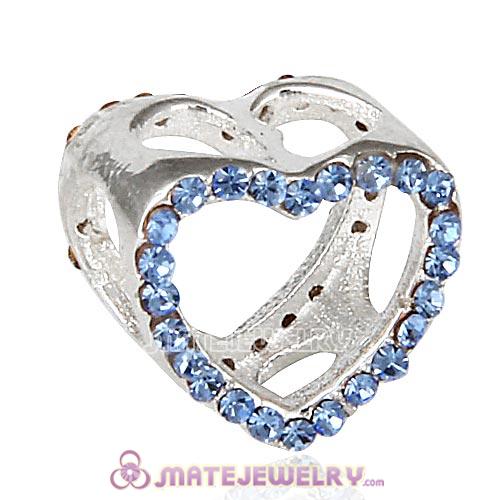 Sterling Silver Heart Beads with Light Sapphire Austrian Crystal