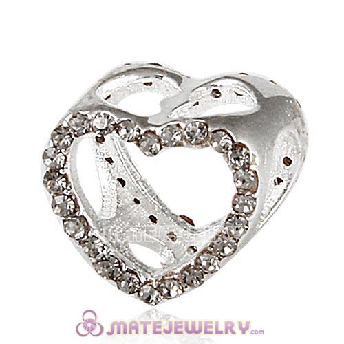 Sterling Silver Heart Beads with Black Diamond Austrian Crystal