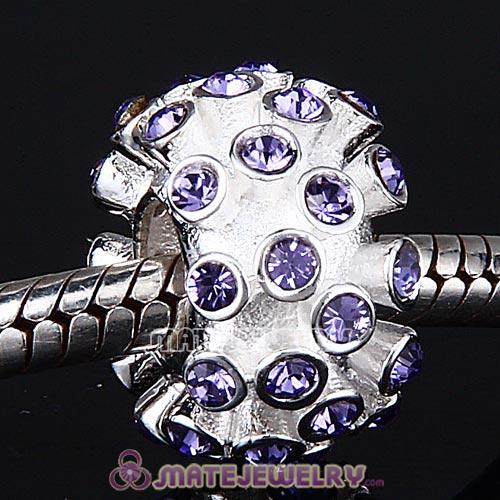 Sterling Silver Loose Pave Beads with Tanzanite Austrian Crystal
