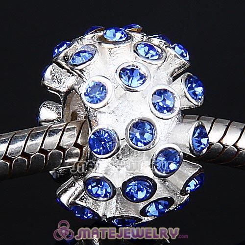 Sterling Silver Loose Pave Beads with Sapphire Austrian Crystal