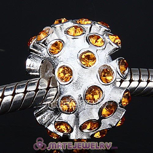 Sterling Silver Loose Pave Beads with Topaz Austrian Crystal