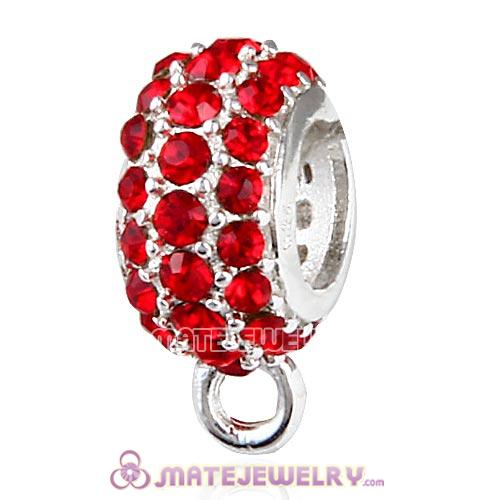 Sterling Silver European Pave Beads with Light Siam Austrian Crystal