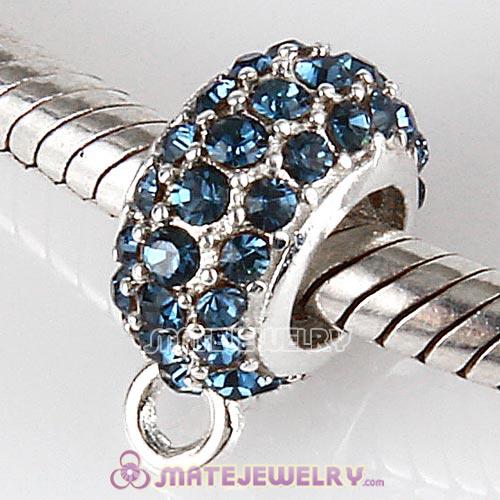 Sterling Silver European Pave Beads with Montana Austrian Crystal
