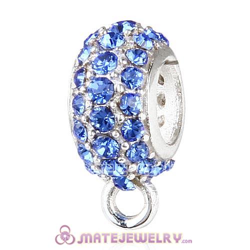 Sterling Silver European Pave Beads with Sapphire Austrian Crystal