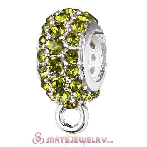 Sterling Silver European Pave Beads with Olivine Austrian Crystal