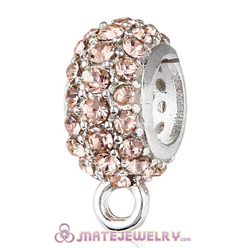 Sterling Silver European Pave Beads with Light Peach Austrian Crystal
