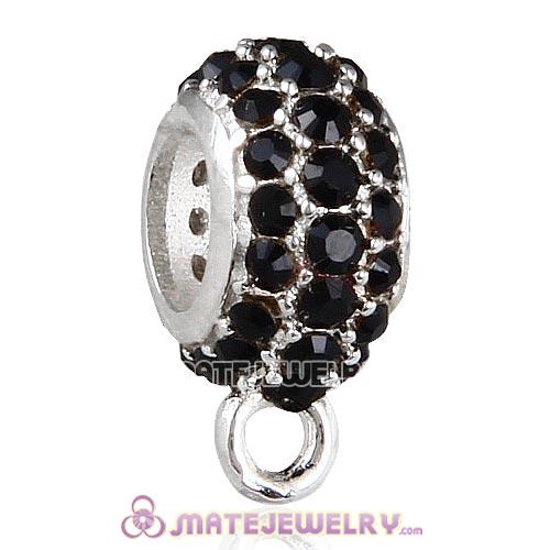 Sterling Silver European Pave Beads with Jet Austrian Crystal