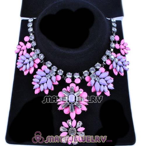 Luxury brand Pink Purple Resin Crystal Flower Statement Necklaces