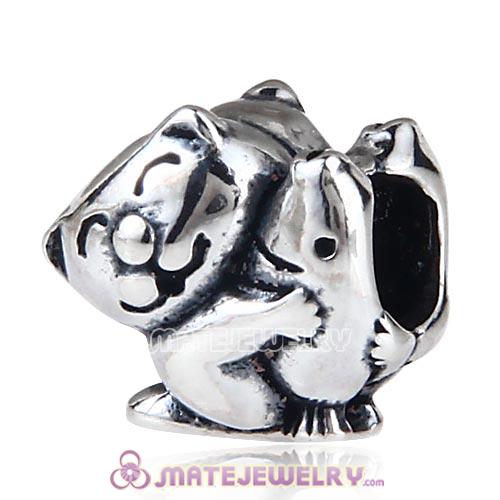 Antique Sterling Silver Cat Hugging Fish Charm Beads European Style