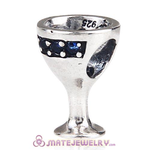 Antique Sterling Silver European Style Goblet Beads with CZ Stone