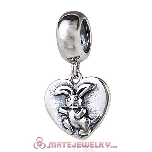 Sterling Silver Chinese Zodiac Hare Dangle Heart Charm Bead Wholesale
