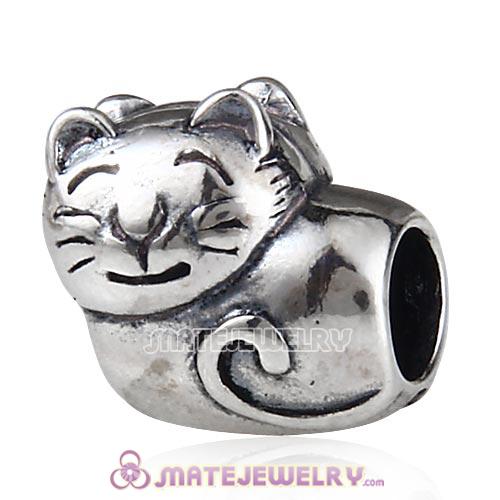 Antique Sterling Silver Cute Cat Charm Beads European Style