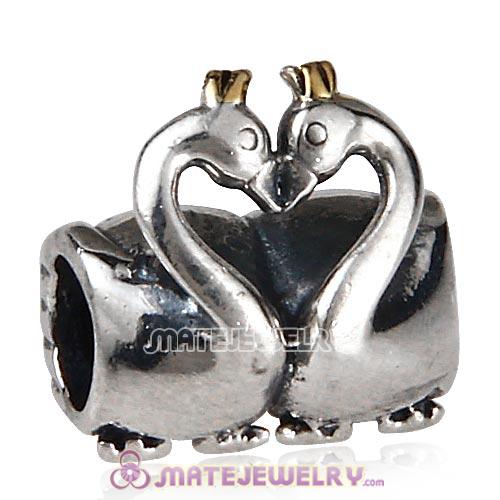 Antique Sterling Silver Swan Embrace Charm Beads European Style