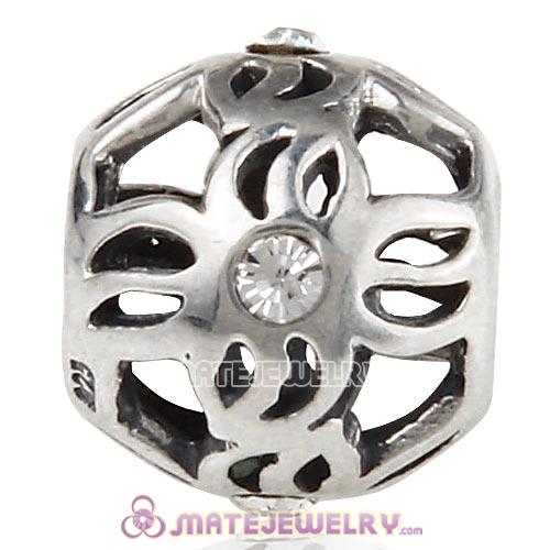 Sterling Silver Pinwheel Charm Beads with Clear Austrian Crystal