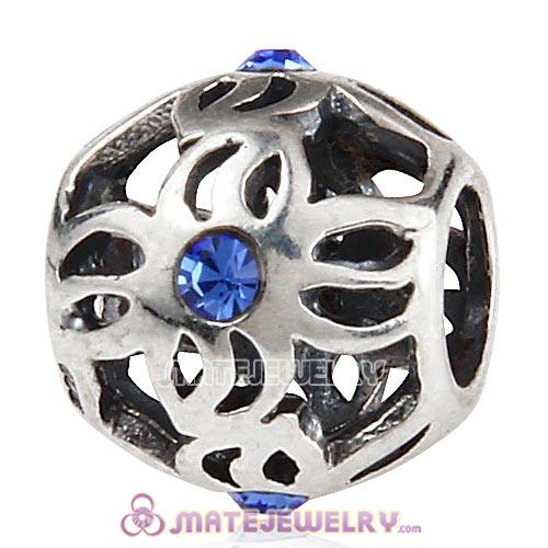 Sterling Silver Pinwheel Charm Beads with Sapphire Austrian Crystal