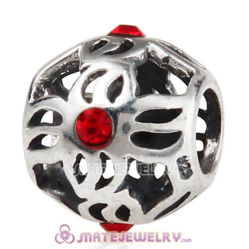 Sterling Silver Pinwheel Charm Beads with Light Siam Austrian Crystal