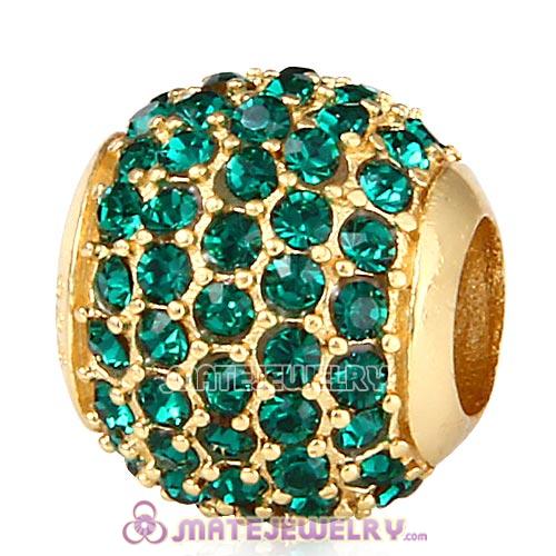 Gold Plated Sterling Pave Lights with Emerald Austrian Crystal Charm