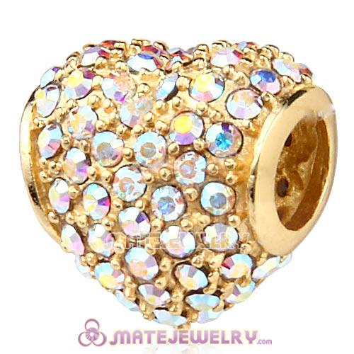 Gold Plated Sterling Pave Heart with Crystal AB Austrian Crystal Charm