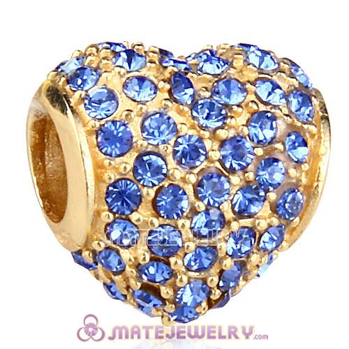 Gold Plated Sterling Pave Heart with Sapphire Austrian Crystal Charm