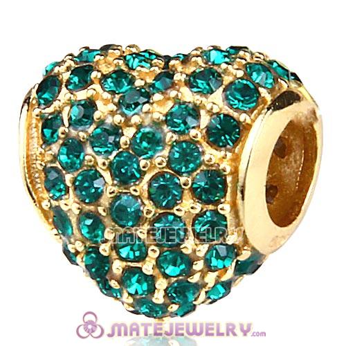 Gold Plated Sterling Pave Heart with Emerald Austrian Crystal Charm