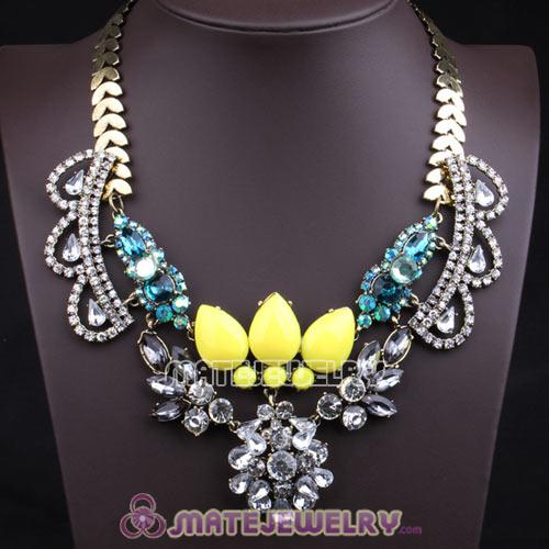 Luxury brand Green Yellow Crystal Flower Statement Necklaces