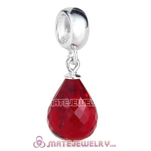 European Sterling Silver Dangle Siam Faceted Glass Beauty Charm