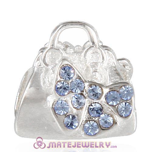 Sterling Silver Loves Shopping Bag Beads with Light Sapphire Austrian Crystal