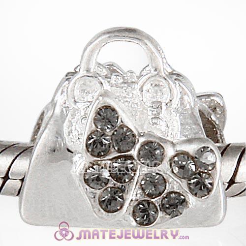 Sterling Silver Loves Shopping Bag Beads with Black Diamond Austrian Crystal