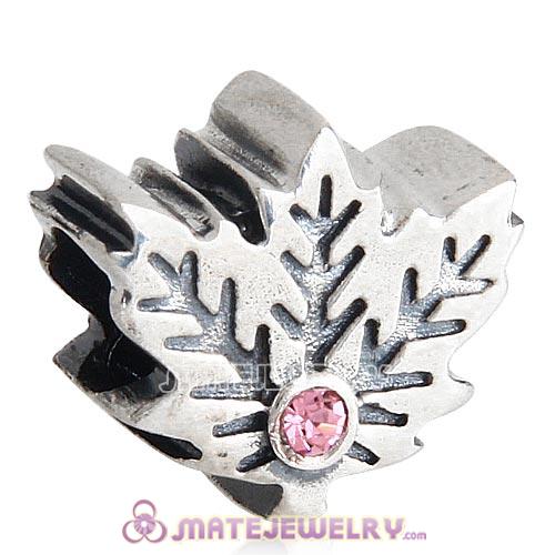 Sterling Silver Maple Leaf Beads with Light Rose Austrian Crystal European Style