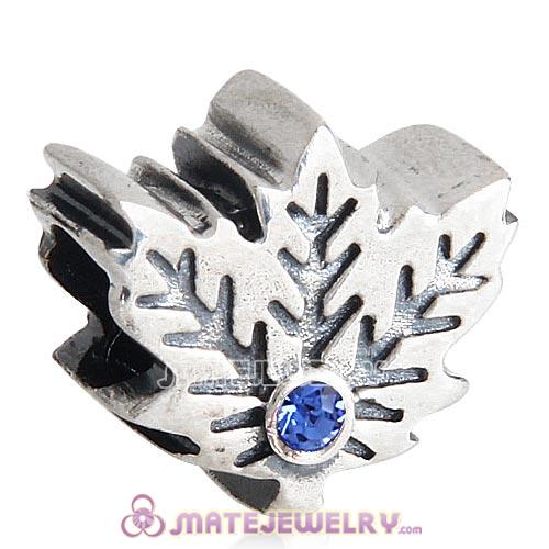 Sterling Silver Maple Leaf Beads with Sapphire Austrian Crystal European Style