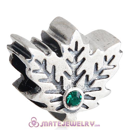 Sterling Silver Maple Leaf Beads with Emerald Austrian Crystal European Style