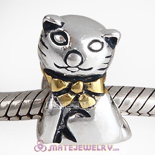 Gold Plated Sterling Silver Cute Mr Cat Beads European Style